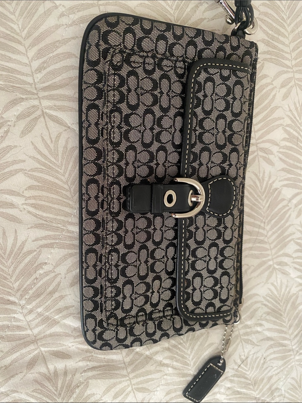 Coach Black and Gray Signature Jacquard Wristlet Clutch